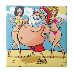 Carreau En Céramique plage de bikini santa claus