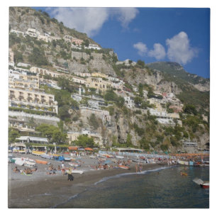 Carreau En Céramique Plage de Positano, Campanie, Italie