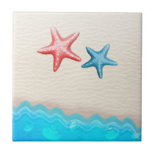 Carreau En Céramique Plage sablonneuse et étoiles de mer