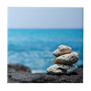 Carreau En Céramique Plage tropicale d'océan de corail d'Hawaï de roc