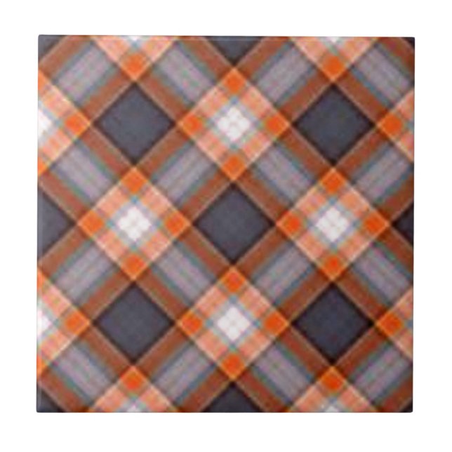 Carreau En Céramique Plaid de bleu marine d'orange et (Devant)