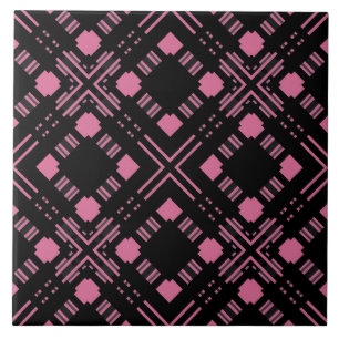 Carreau En Céramique Plaid noir et rose