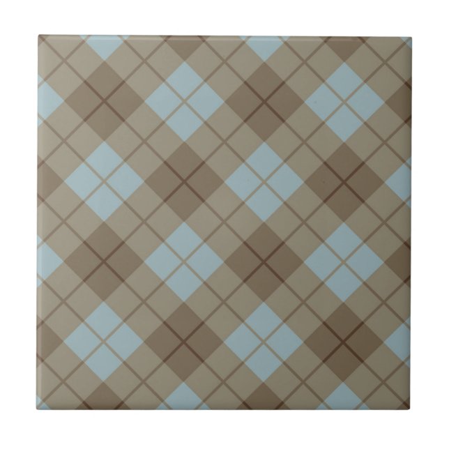 Carreau En Céramique Plaid polarisé dans le bleu et le brun (Devant)