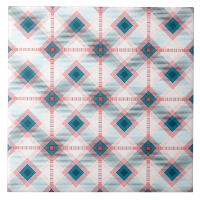 Carreau En Céramique Plaid rouge et bleu (Devant)