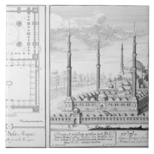 Carreau En Céramique Plan et vue de la mosquée bleue (1609-16), établ