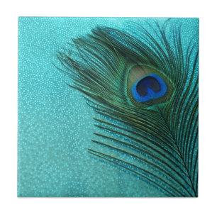 Carreau En Céramique Plume bleue de paon d'Aqua métallique