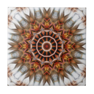 Carreau En Céramique Plumes d'oiseaux rayonnantes Kaleidoscope Mandala 