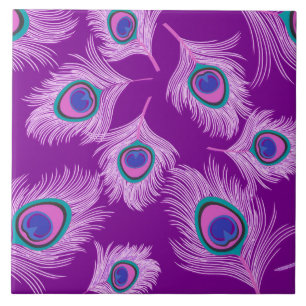 Carreau En Céramique Plumes d'orchidée Peacock sur Amethyst violet