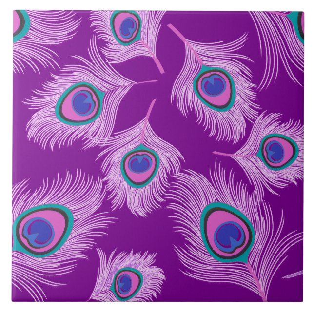 Carreau En Céramique Plumes d'orchidée Peacock sur Amethyst violet (Devant)