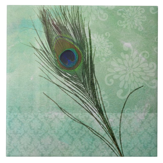Carreau En Céramique Plumes Peacock Mint (Devant)