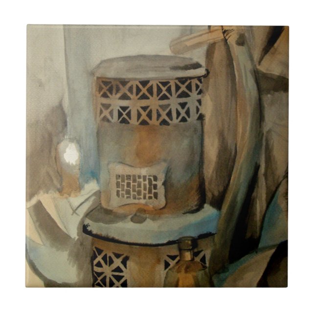 Carreau En Céramique Poêle à bois et sythe (Devant)