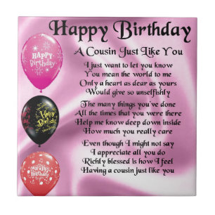 Carreau En Céramique Poème de cousin - rose - joyeux anniversaire