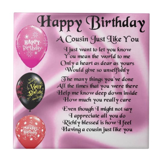Carreau En Ceramique Poeme De Cousin Rose Joyeux Anniversaire Zazzle Ch