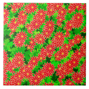 Carreau En Céramique Poinsettias rouges et Holly vertes