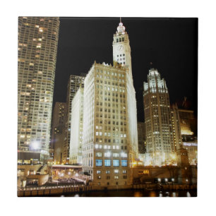 Carreau En Céramique Point de repère célèbre de Chicago la nuit
