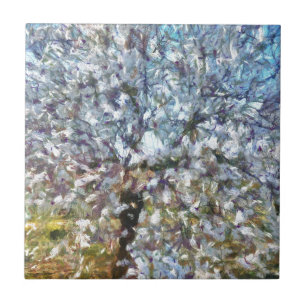 Carreau En Céramique Pointillisme en fleurs d'amandes du printemps