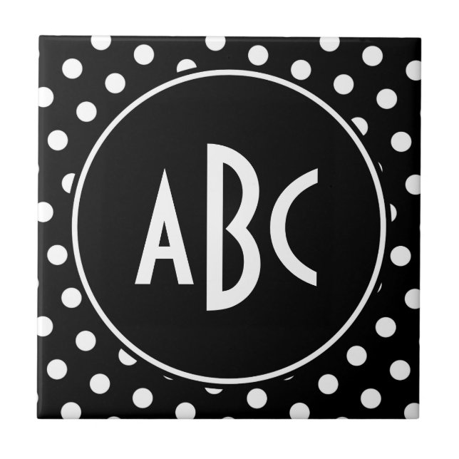 Carreau En Céramique Points noirs et blancs monogrammés (Devant)