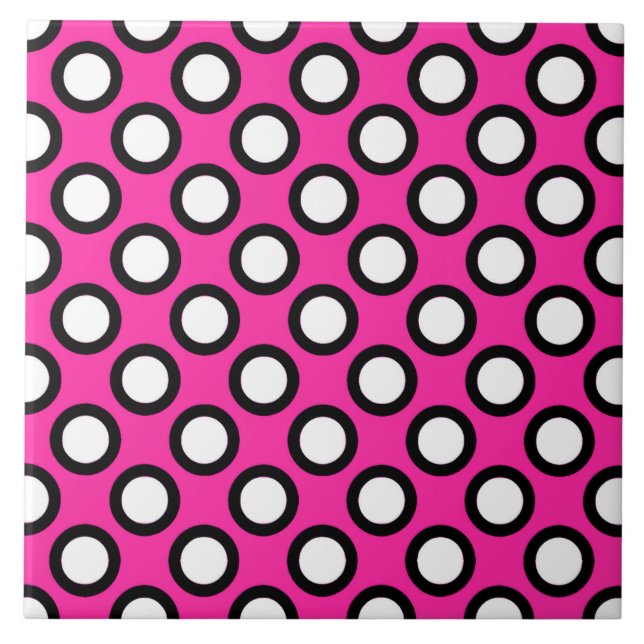 Carreau En Céramique Points tournés, fuchsia, noir et blanc (Devant)