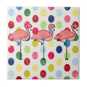 Carreau En Céramique Pois coloré de Flamants roses géniaux mignons