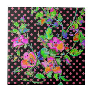 Carreau En Céramique Pois rose vintage noir/rose