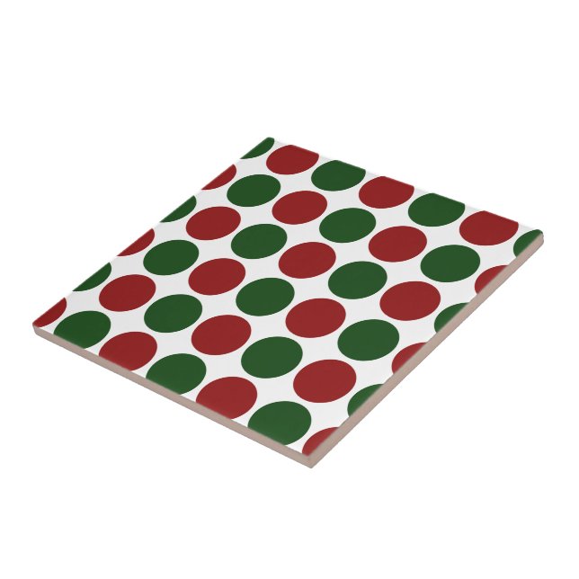 Carreau En Céramique Pois rouge et vert sur le blanc (Côté)