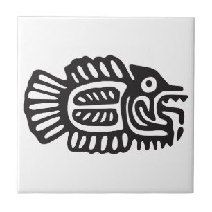 Carreau En Céramique Poisson, hiéroglyphe mexicain(Maya)