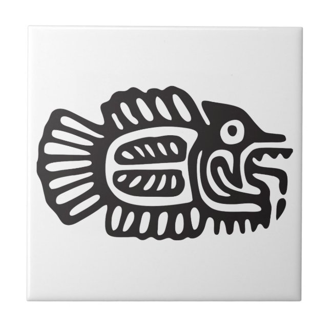 Carreau En Céramique Poisson, hiéroglyphe mexicain(Maya) (Devant)