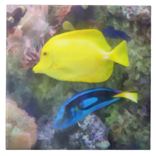 Carreau En Céramique Poisson jaune et bleu Tang