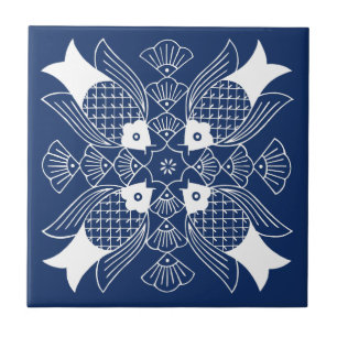 Carreau En Céramique Poisson sous-marin avec Arrière - plan bleu