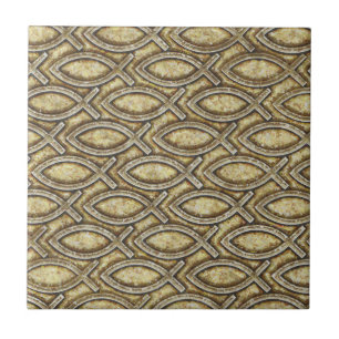 CARREAU EN CÉRAMIQUE POISSONS FOSSILISÉS DE JÉSUS