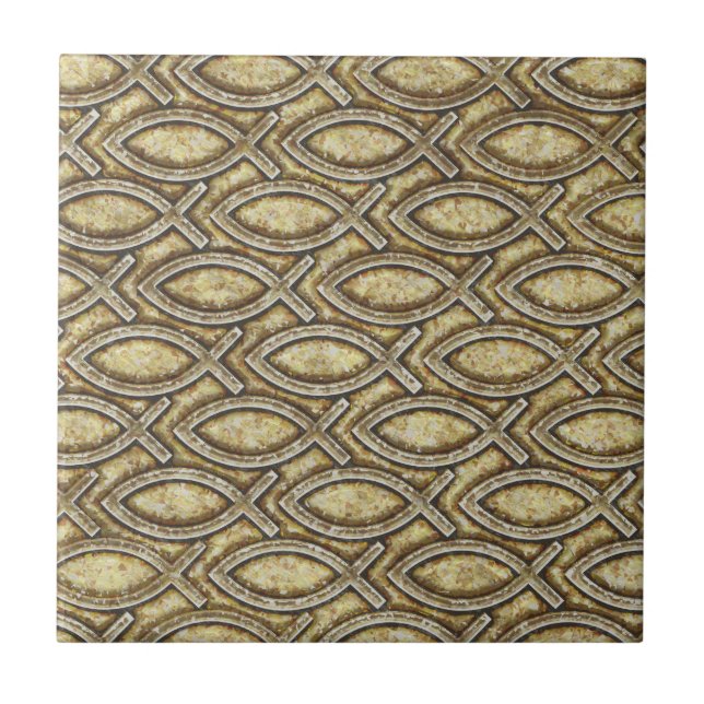 CARREAU EN CÉRAMIQUE POISSONS FOSSILISÉS DE JÉSUS (Devant)