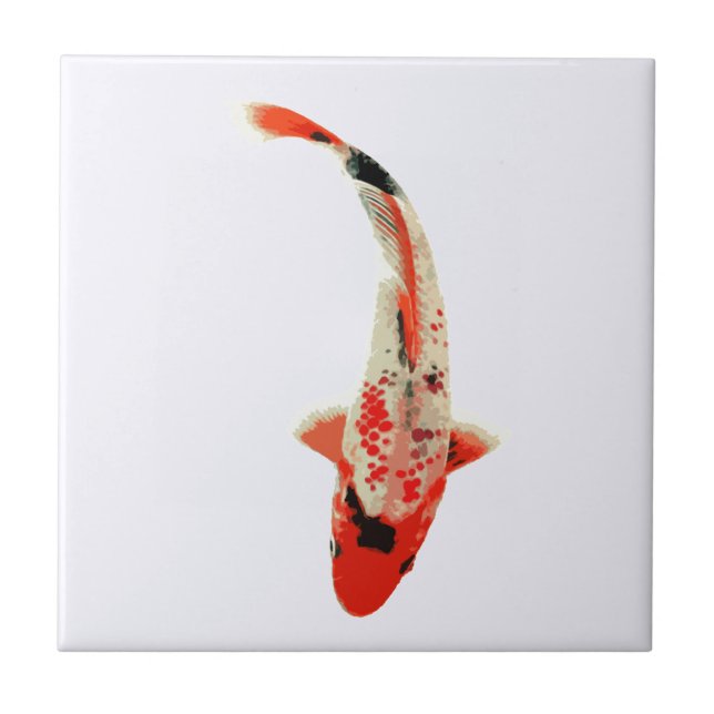 Carreau En Céramique Poissons rouges, blancs, et noirs de Koi (Devant)