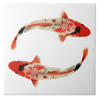 Carreau En Céramique Poissons rouges, blancs, et noirs de Koi