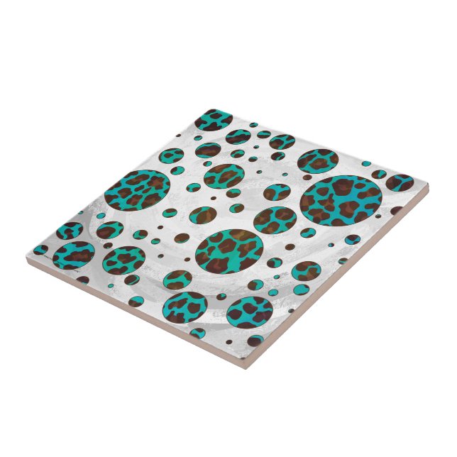 Carreau En Céramique Polka Dot Cow Impression Brown et Turquoise (Côté)
