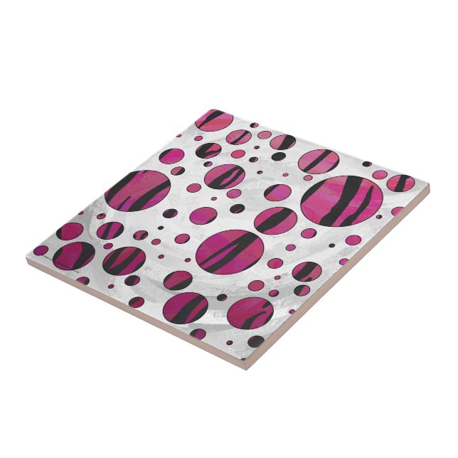 Carreau En Céramique Polka Dot Tiger rose chaud et noir (Côté)