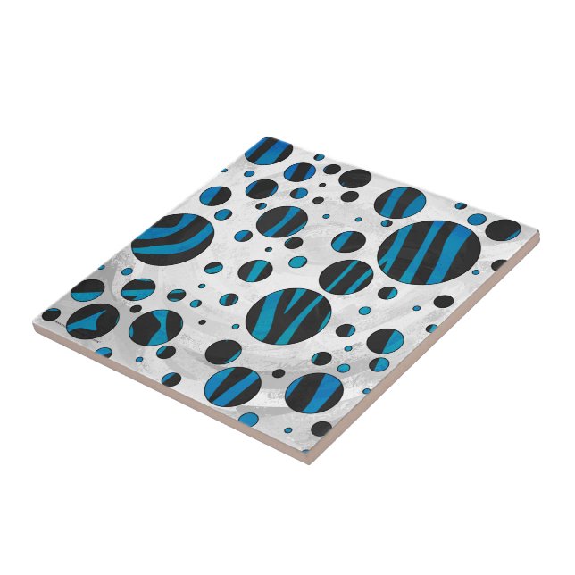 Carreau En Céramique Polka Dot Zebra Motif noir et bleu (Côté)