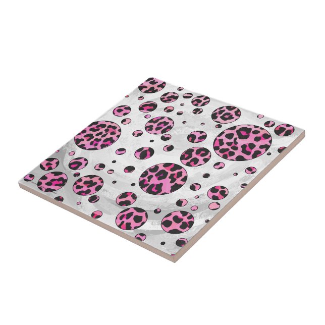Carreau En Céramique Polka Leopard Pot noir et rose chaud (Côté)