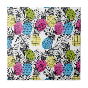 Carreau En Céramique Pop Art Pineappy Et Palm Feuilles