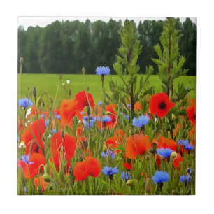 Carreau En Céramique Poppies Et Fleurs De Cornouailles Paysage Réaliste