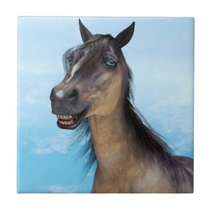 Carreau En Céramique Portrait d'art humoristique de cheval souriant