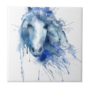Carreau En Céramique Portrait de cheval d'aquarelle avec l'éclaboussur