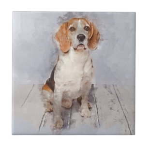 Carreau En Céramique Portrait mignon d'aquarelle de beagle