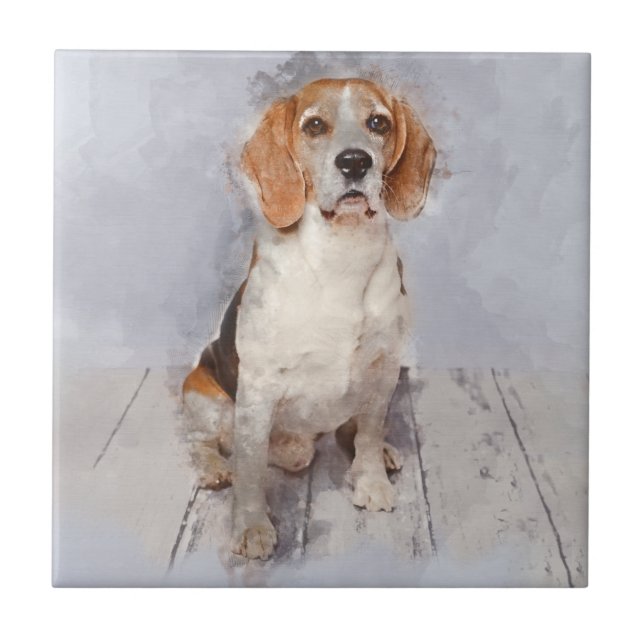 Carreau En Céramique Portrait mignon d'aquarelle de beagle (Devant)