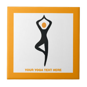 Carreau En Céramique Pose de yoga noir, orange personnalisé