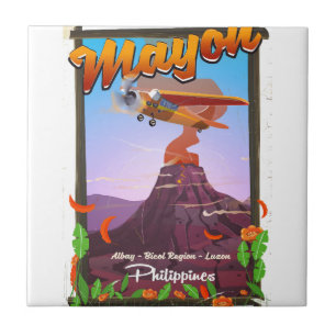 Carreau En Céramique Poster d'aventure Mayon Volcano philippines