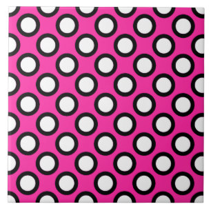 Carreau En Céramique Pots circulaires rétro, fuchsia, noir et blanc
