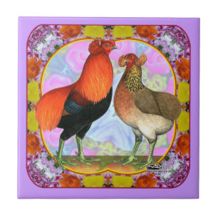 Carreau En Céramique Poules Araucana Art Nouveau