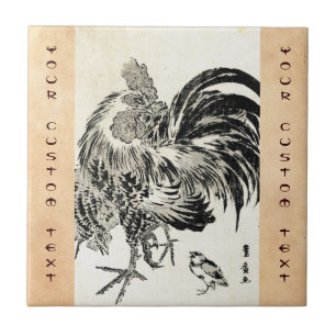 Carreau En Céramique poulet à l'encre à l'ukiyo-e vintage japonais Co