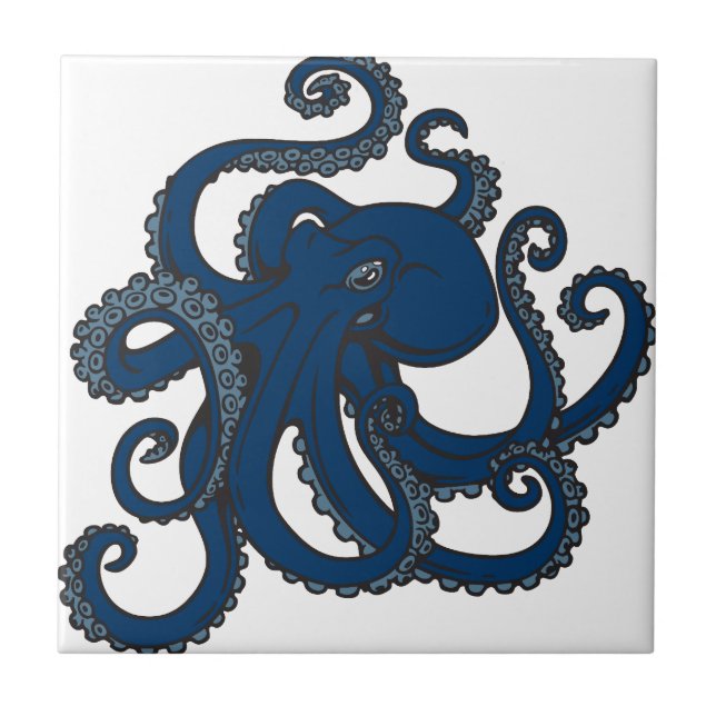 Carreau En Céramique Poulpe de bleu marine (Devant)