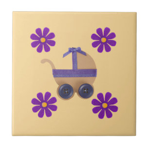 Carreau En Céramique Poussette de bébé pourpre printemps, fleurs violet